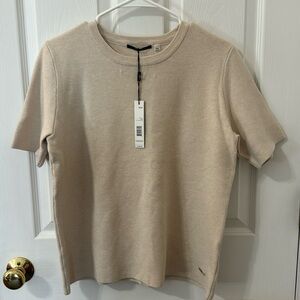 NWT T Tahari short sleeve sweater in oatmeal heather, size M